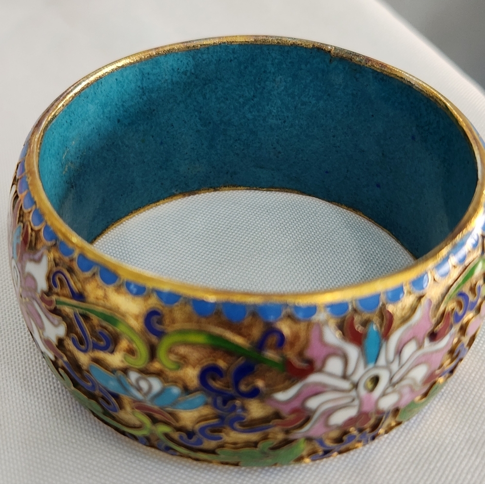 Vintage Turquoise Floral Cloisonné Bangle Bracelet